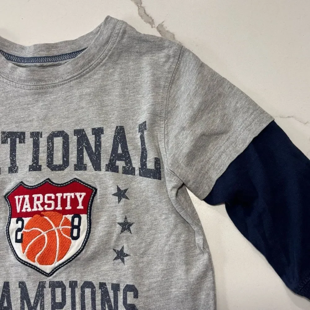 Carter’s | Baby Toddler Boys Grey Navy Long Sleeve Basketball Sports T-Shirt 2T